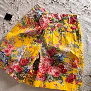 NWT Vintage Ralph Lauren Culottes Shorts Floral Yellow Print Sz 8 Polo Designer